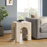 Esme Square Indoor - Outdoor Patio Arched Concrete Side Table in Honey Onyx