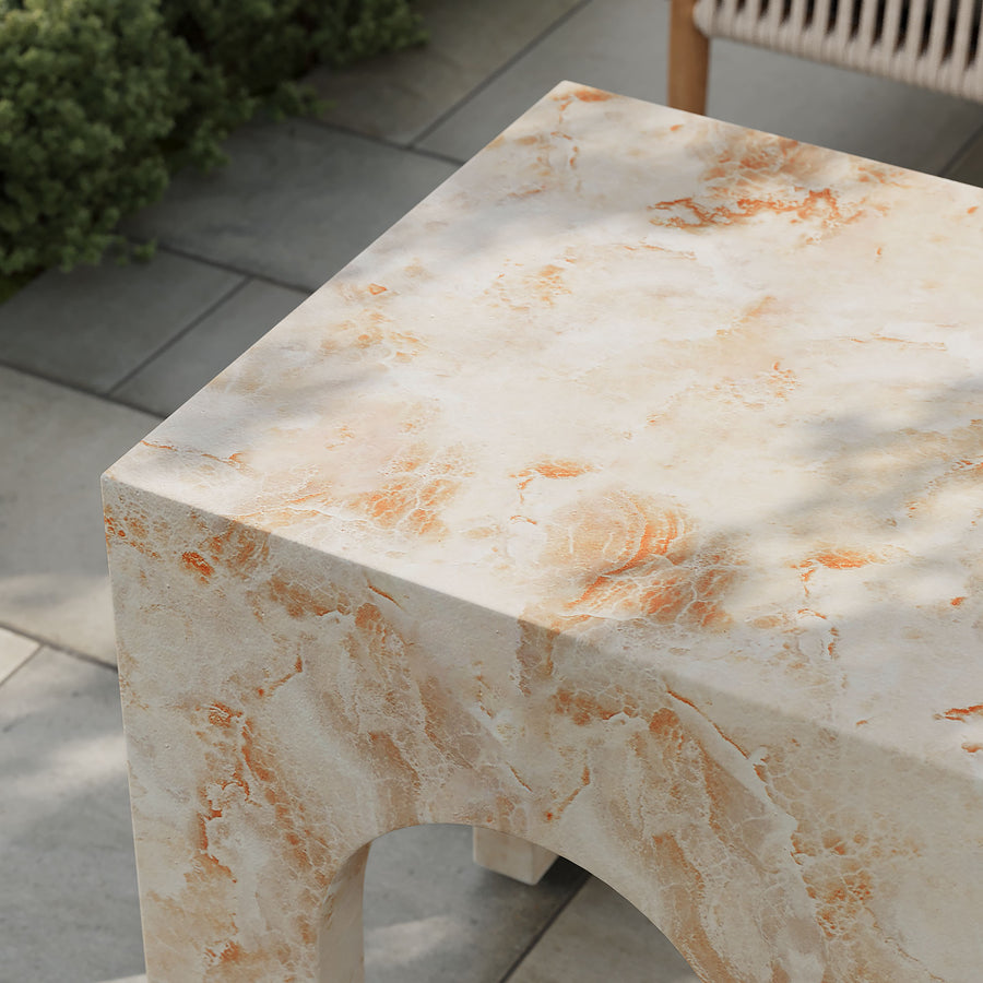 Esme Square Indoor - Outdoor Patio Arched Concrete Side Table in Honey Onyx
