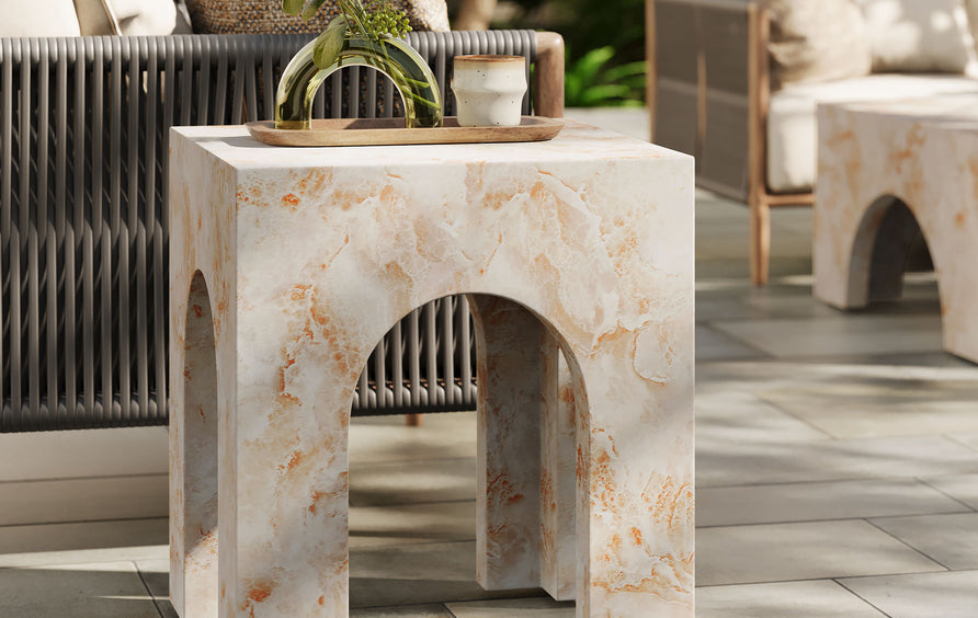 Esme Square Indoor - Outdoor Patio Arched Concrete Side Table in Honey Onyx