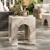 Esme Square Indoor - Outdoor Patio Arched Concrete Side Table in Honey Onyx