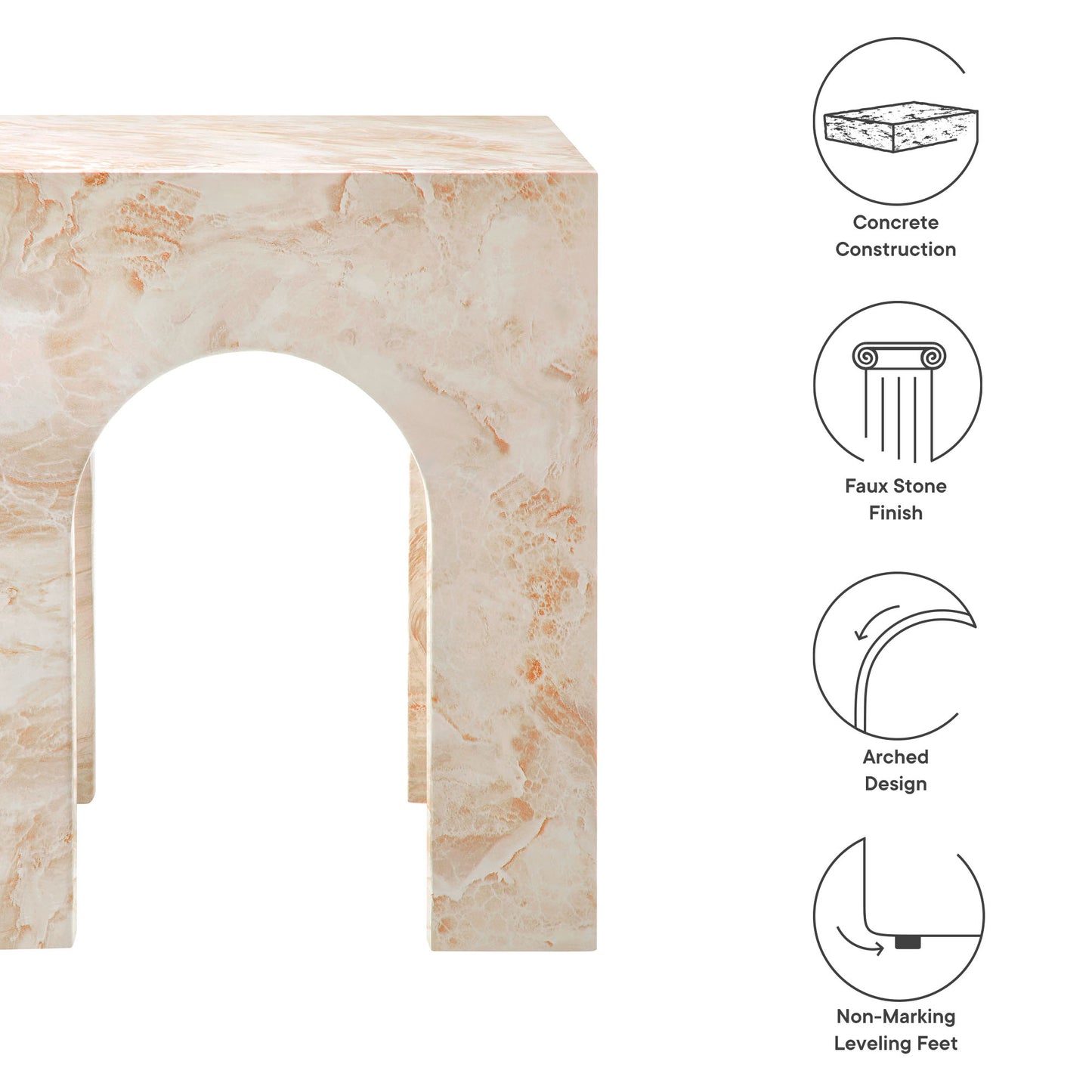 Valen Square Indoor - Outdoor Patio Arched Concrete Side Table by Furniture For America