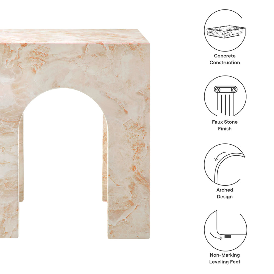 Esme Square Indoor - Outdoor Patio Arched Concrete Side Table in Honey Onyx