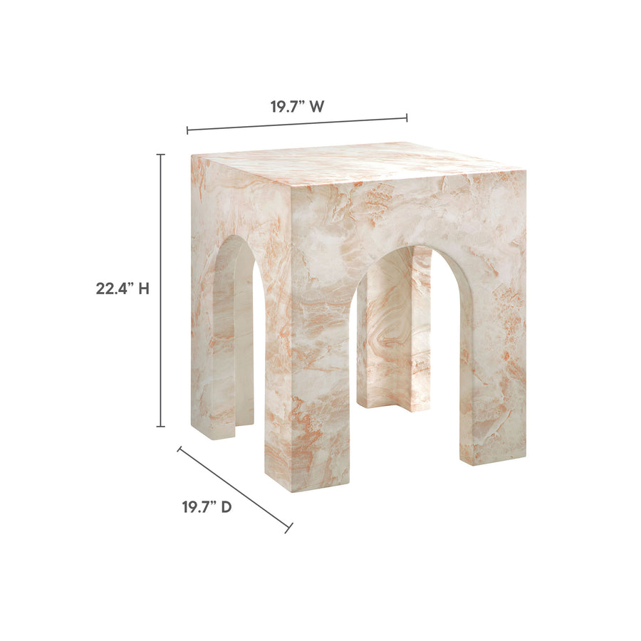 Esme Square Indoor - Outdoor Patio Arched Concrete Side Table in Honey Onyx