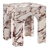 Esme Square Indoor - Outdoor Patio Arched Concrete Side Table in Red Marble