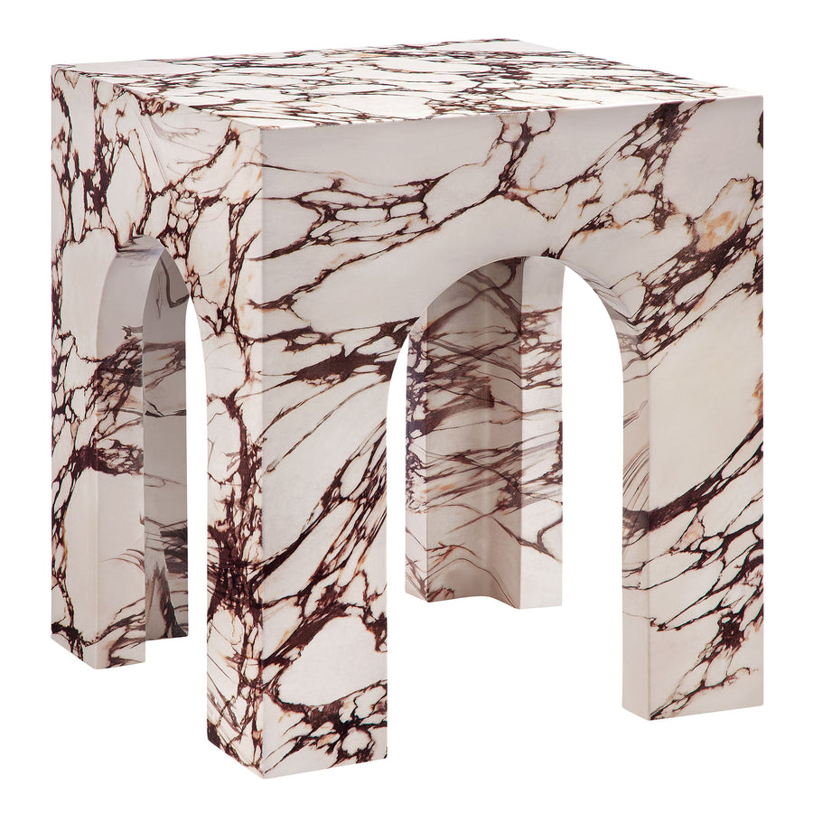 Esme Square Indoor - Outdoor Patio Arched Concrete Side Table in Red Marble