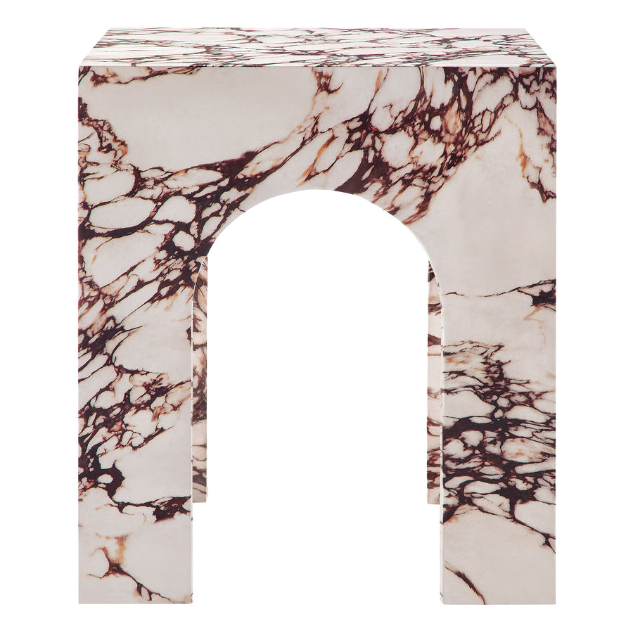 Esme Square Indoor - Outdoor Patio Arched Concrete Side Table in Red Marble