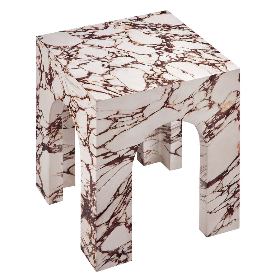 Esme Square Indoor - Outdoor Patio Arched Concrete Side Table in Red Marble