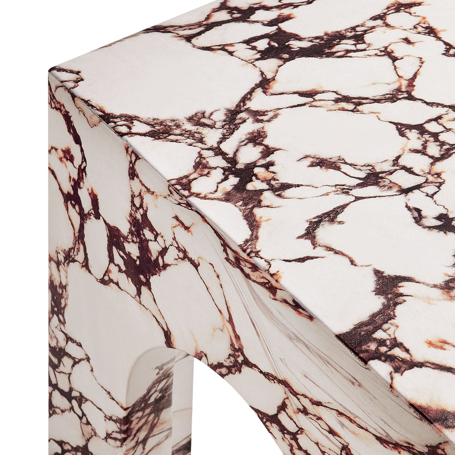 Esme Square Indoor - Outdoor Patio Arched Concrete Side Table in Red Marble