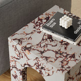 Esme Square Indoor - Outdoor Patio Arched Concrete Side Table in Red Marble
