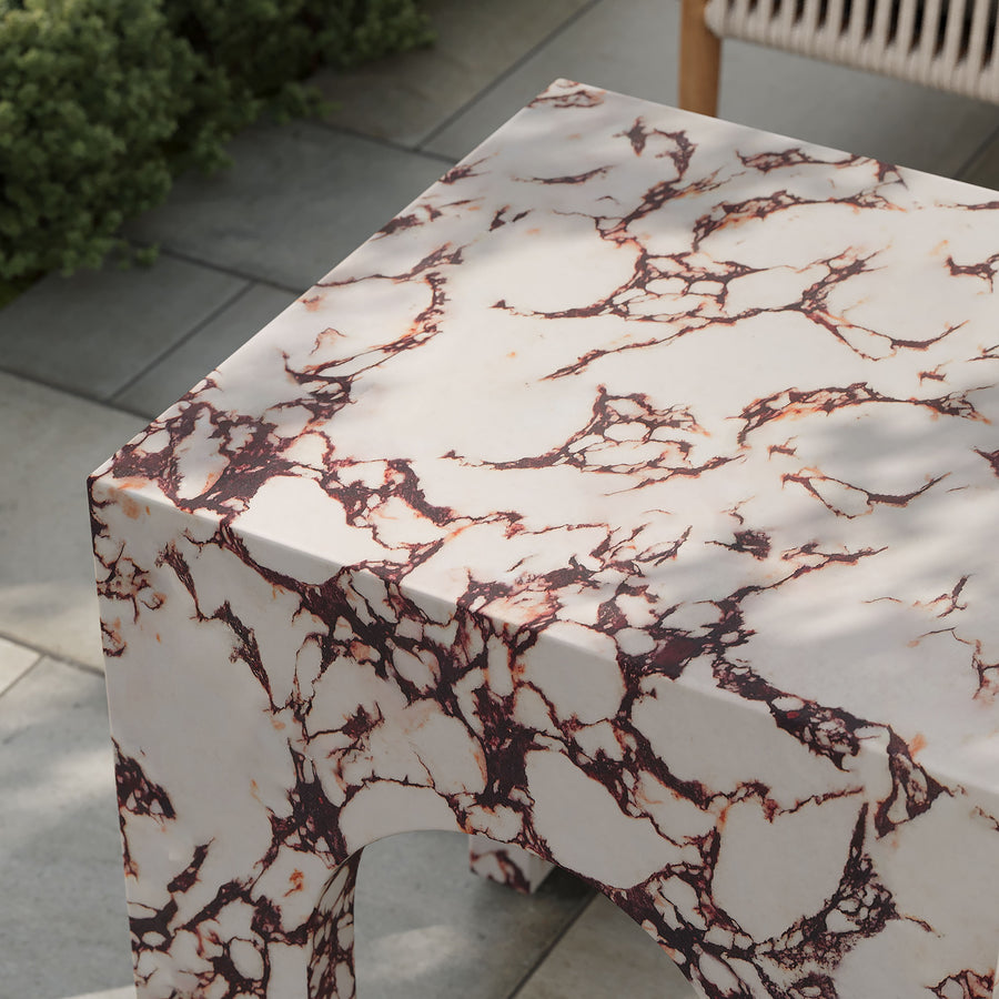 Esme Square Indoor - Outdoor Patio Arched Concrete Side Table in Red Marble