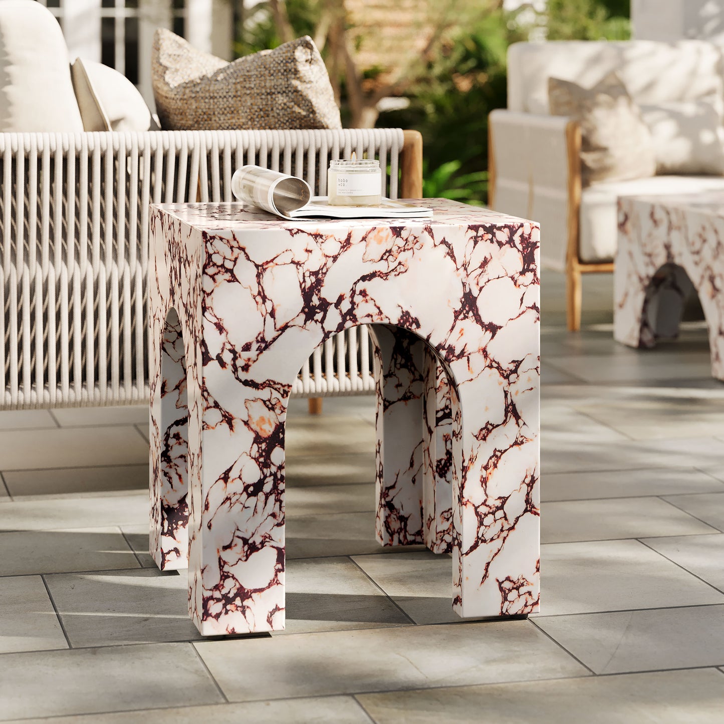 Valen Square Indoor - Outdoor Patio Arched Concrete Side Table by Furniture For America