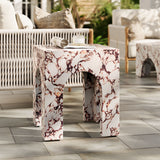 Esme Square Indoor - Outdoor Patio Arched Concrete Side Table in Red Marble