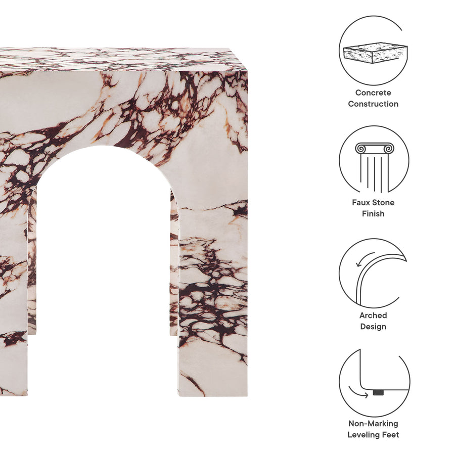 Esme Square Indoor - Outdoor Patio Arched Concrete Side Table in Red Marble