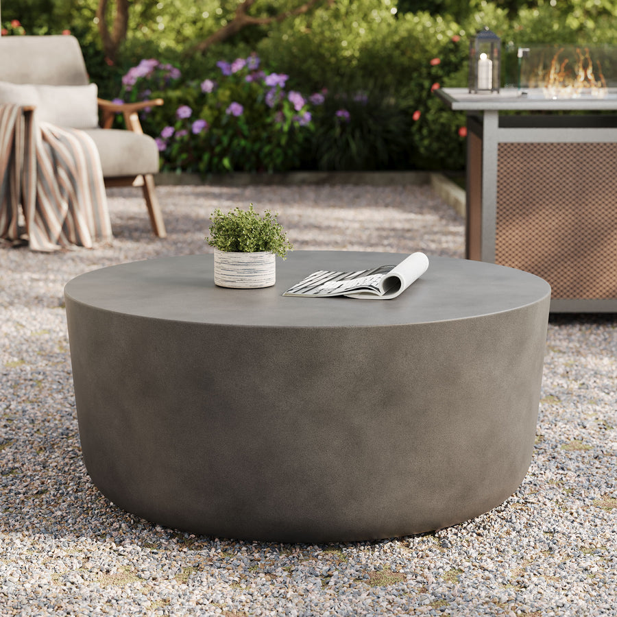 Portico Round Indoor - Outdoor Patio Concrete Coffee Table in Gray
