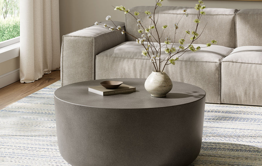 Portico Round Indoor - Outdoor Patio Concrete Coffee Table in Gray