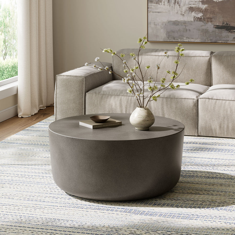 Portico Round Indoor - Outdoor Patio Concrete Coffee Table in Gray