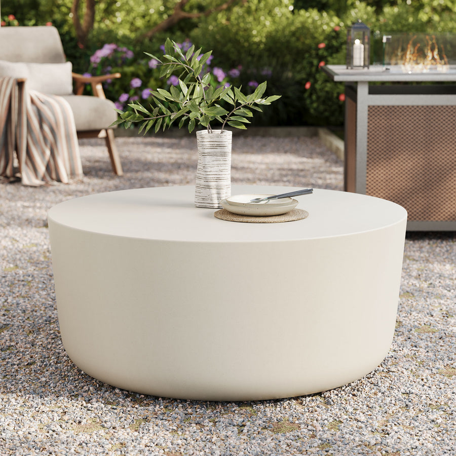 Portico Round Indoor - Outdoor Patio Concrete Coffee Table in White