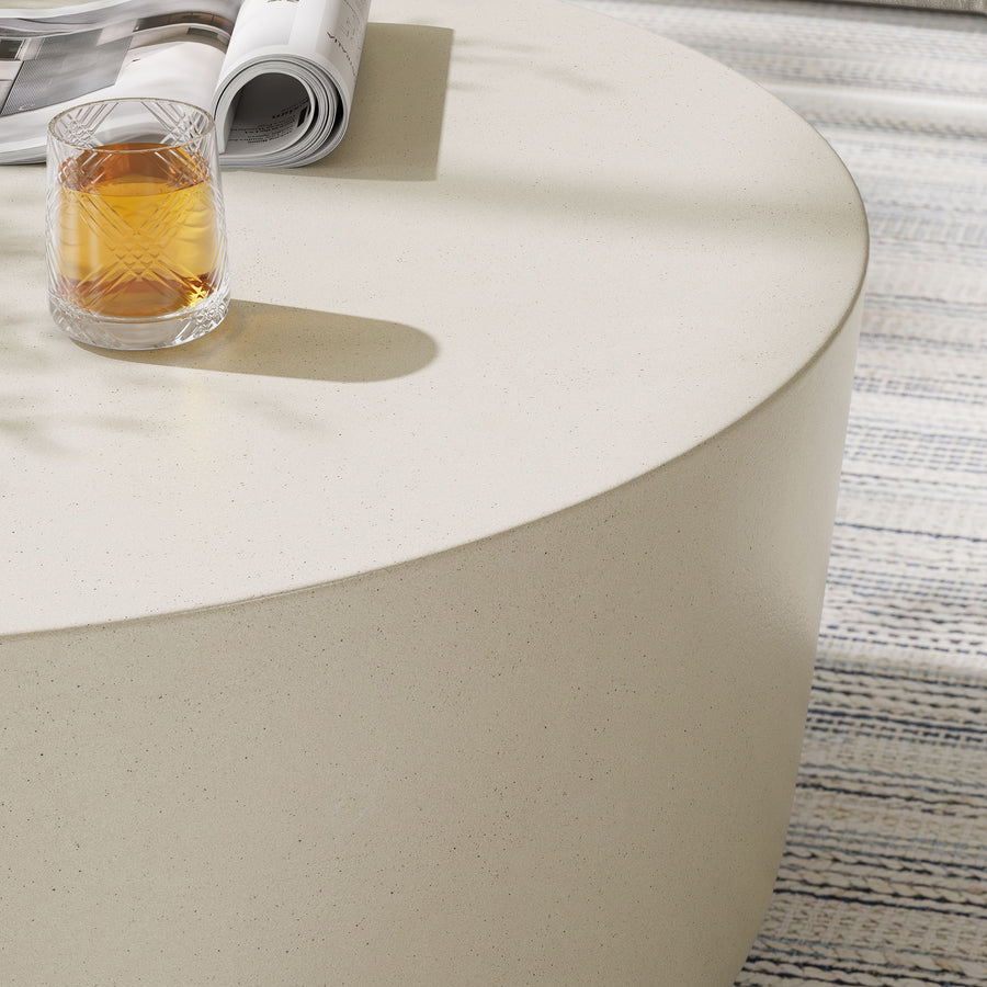 Portico Round Indoor - Outdoor Patio Concrete Coffee Table in White