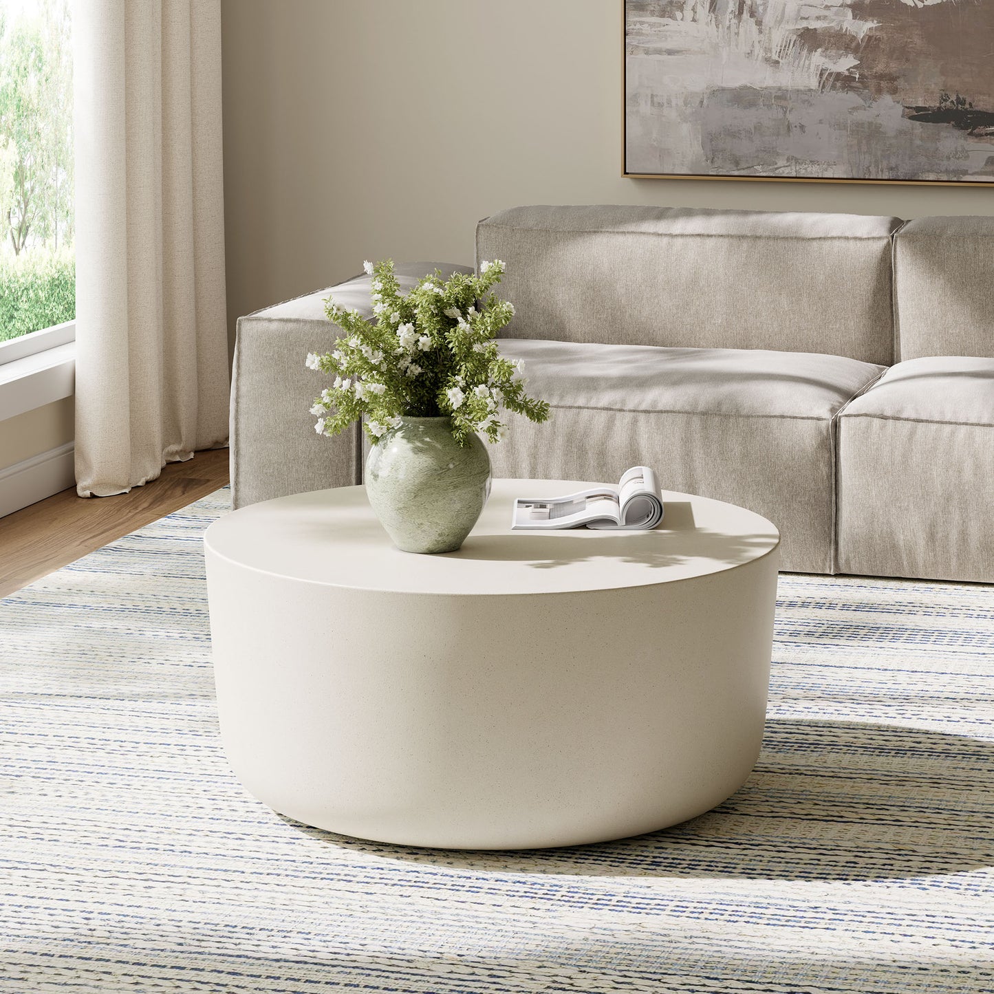 Portico Round Indoor - Outdoor Patio Concrete Coffee Table in White