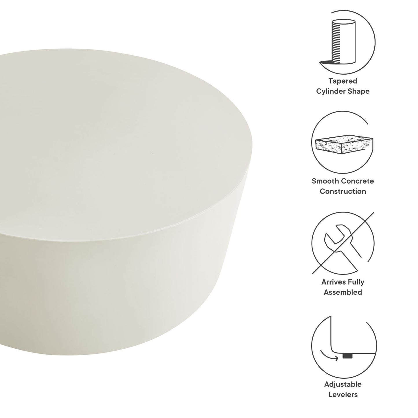 Portico Round Indoor - Outdoor Patio Concrete Coffee Table in White