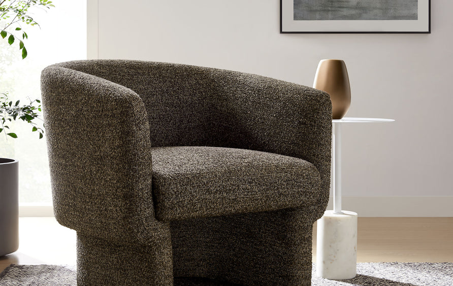 Medinaceli Boucle Fabric Barrel Accent Chair in Antique