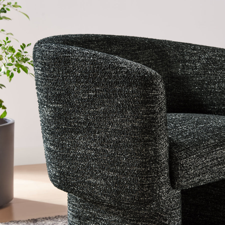 Medinaceli Boucle Fabric Barrel Accent Chair in Charcoal