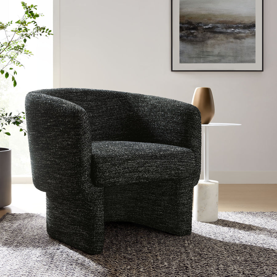 Medinaceli Boucle Fabric Barrel Accent Chair in Charcoal