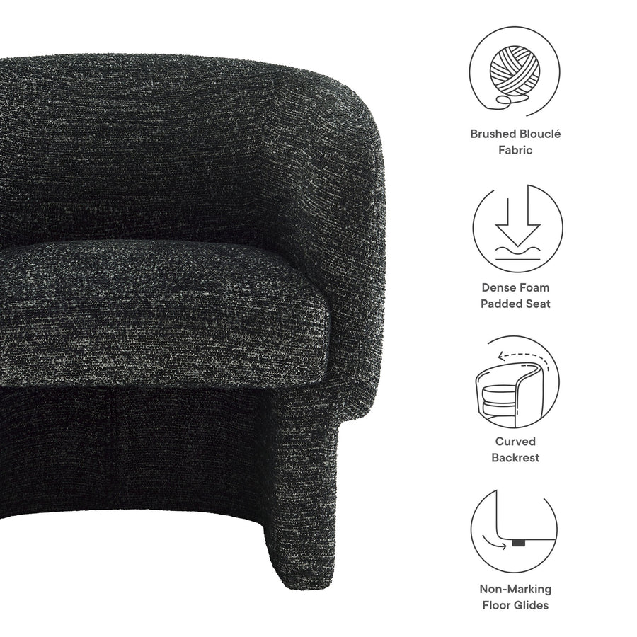 Medinaceli Boucle Fabric Barrel Accent Chair in Charcoal