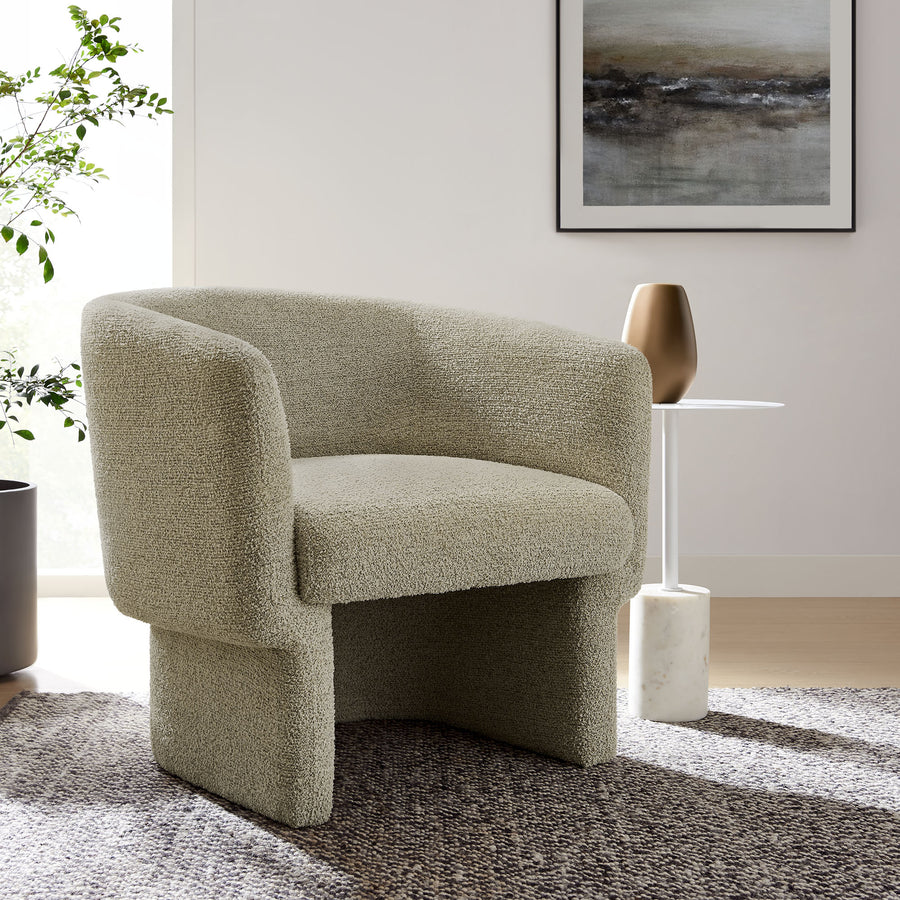 Medinaceli Boucle Fabric Barrel Accent Chair in Cork