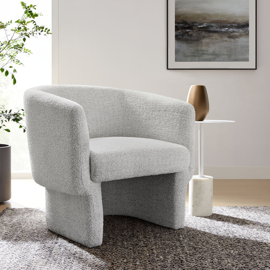 Medinaceli Boucle Fabric Barrel Accent Chair in Newsprint