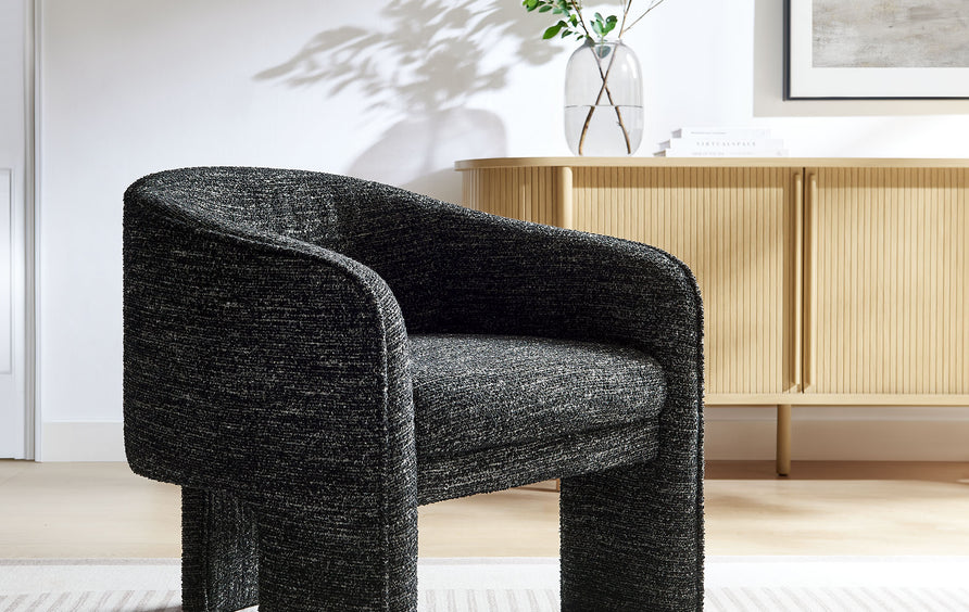 Knox Boucle Fabric Upholstered Accent Armchair in Charcoal