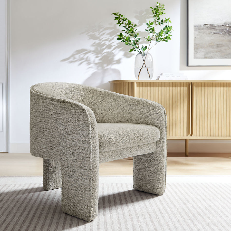 Knox Boucle Fabric Upholstered Accent Armchair in Parchment