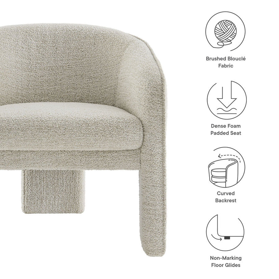 Knox Boucle Fabric Upholstered Accent Armchair in Parchment