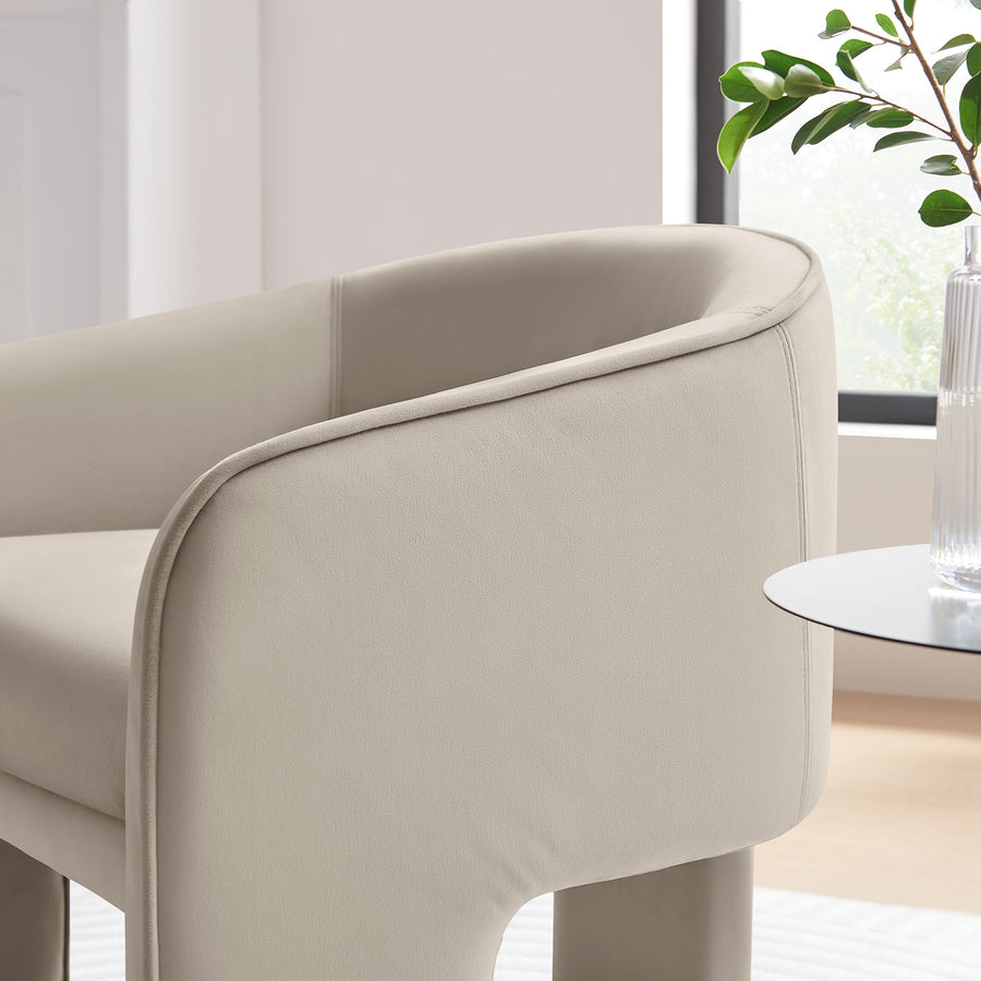 Knox Performance Velvet Upholstered Accent Armchair in Almond