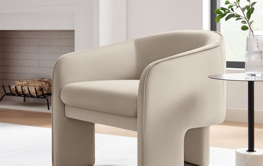 Knox Performance Velvet Upholstered Accent Armchair in Almond