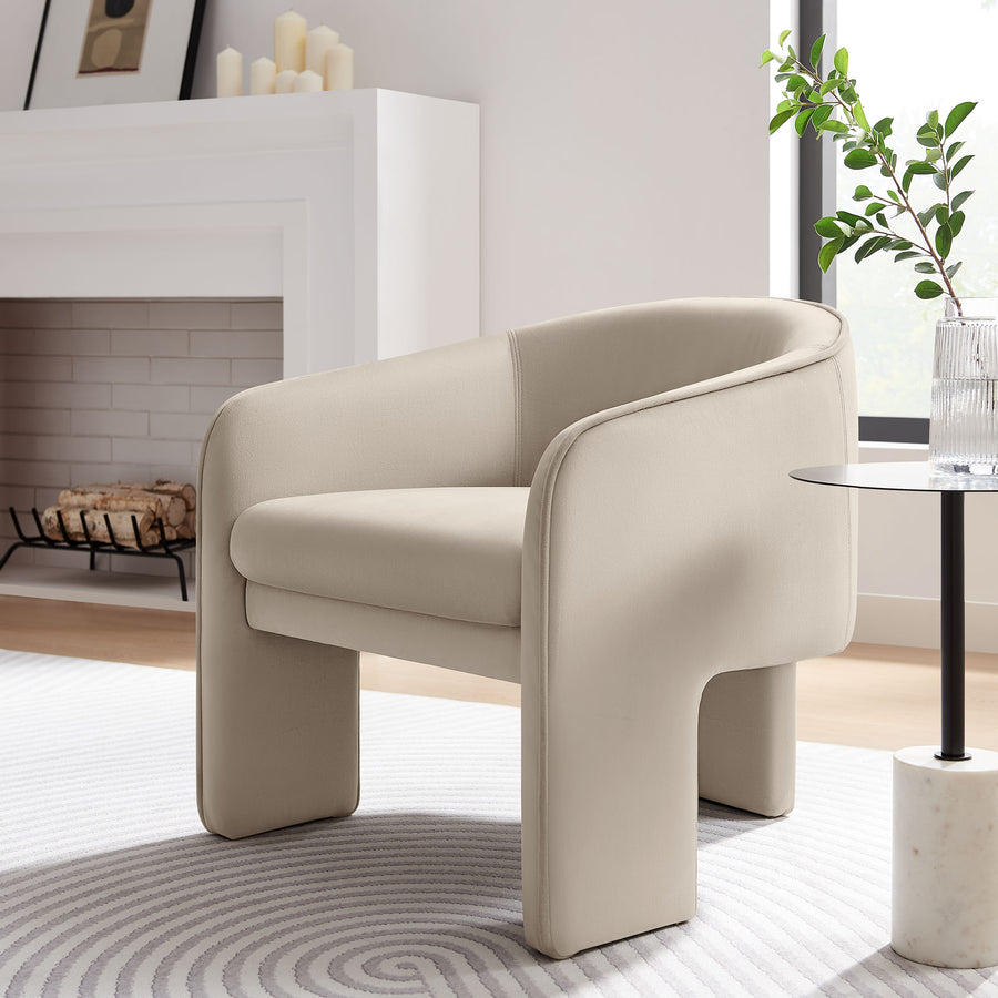 Knox Performance Velvet Upholstered Accent Armchair in Almond