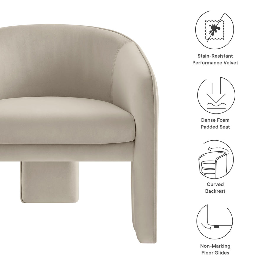 Knox Performance Velvet Upholstered Accent Armchair in Almond