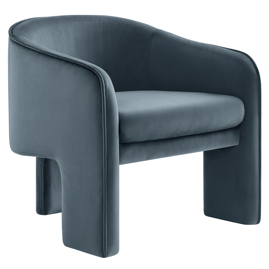 Knox Performance Velvet Upholstered Accent Armchair in Cadet Blue