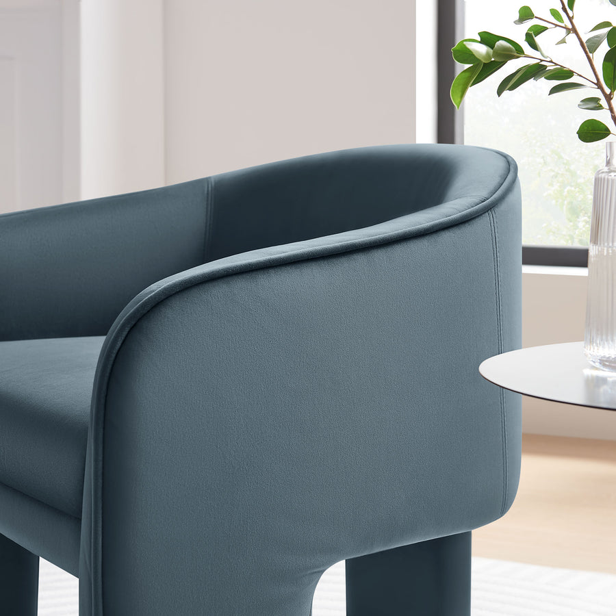 Knox Performance Velvet Upholstered Accent Armchair in Cadet Blue