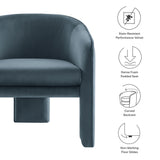 Knox Performance Velvet Upholstered Accent Armchair in Cadet Blue