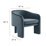 Knox Performance Velvet Upholstered Accent Armchair in Cadet Blue