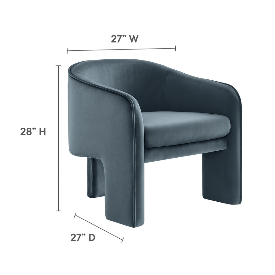 Knox Performance Velvet Upholstered Accent Armchair in Cadet Blue