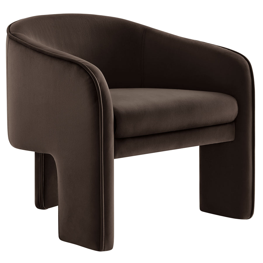 Knox Performance Velvet Upholstered Accent Armchair in Chocolate Brown