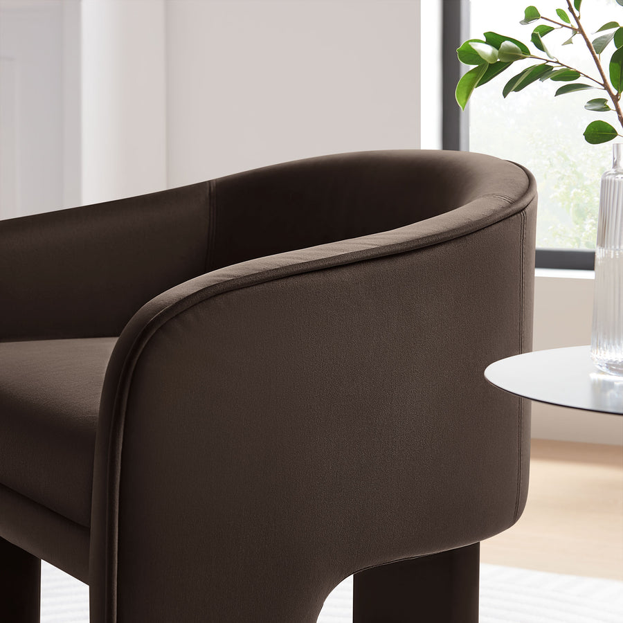 Knox Performance Velvet Upholstered Accent Armchair in Chocolate Brown