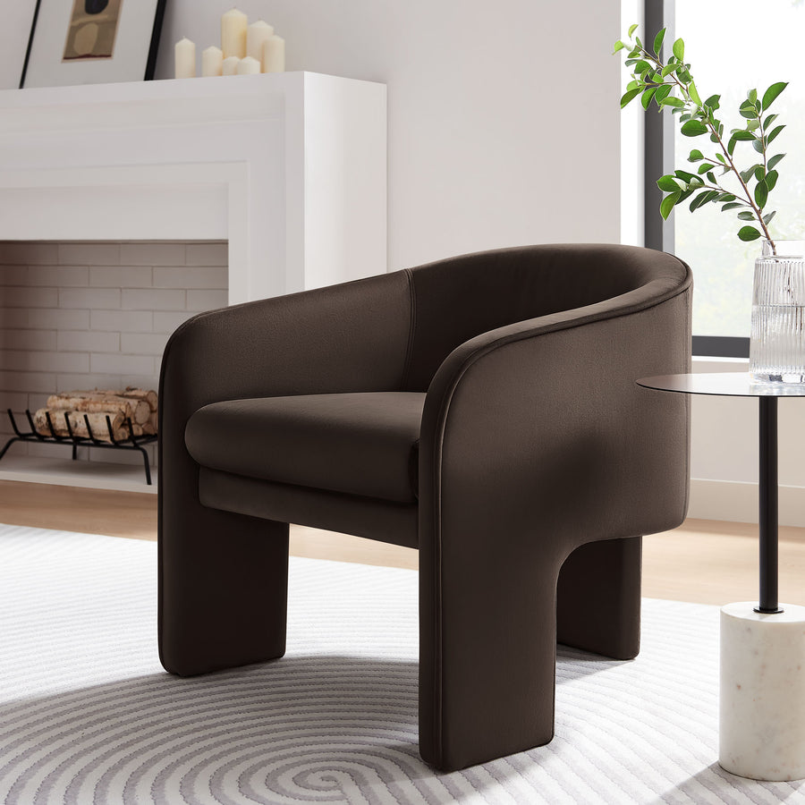 Knox Performance Velvet Upholstered Accent Armchair in Chocolate Brown