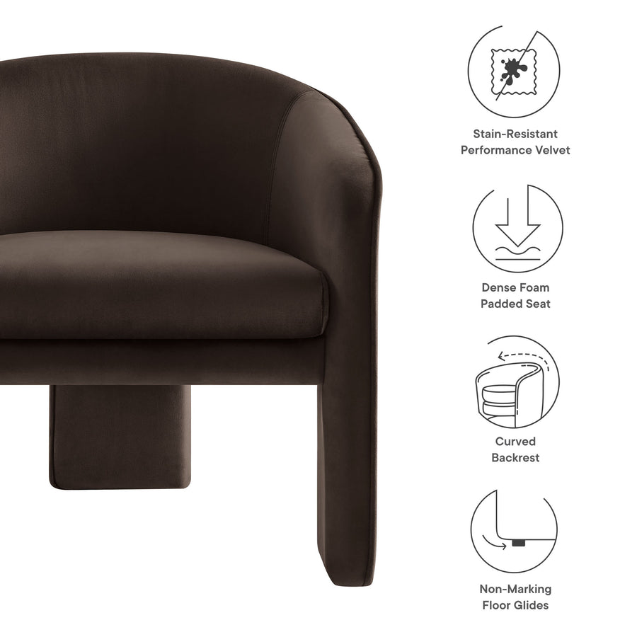 Knox Performance Velvet Upholstered Accent Armchair in Chocolate Brown