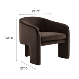 Knox Performance Velvet Upholstered Accent Armchair in Chocolate Brown