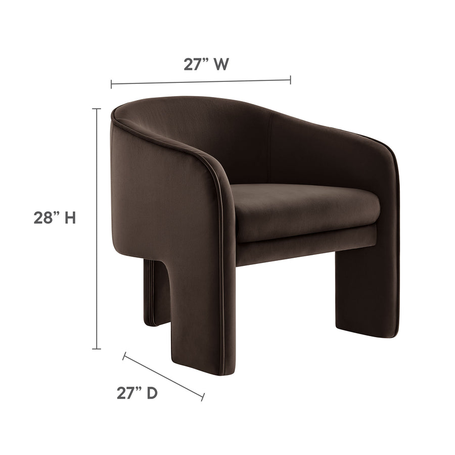 Knox Performance Velvet Upholstered Accent Armchair in Chocolate Brown