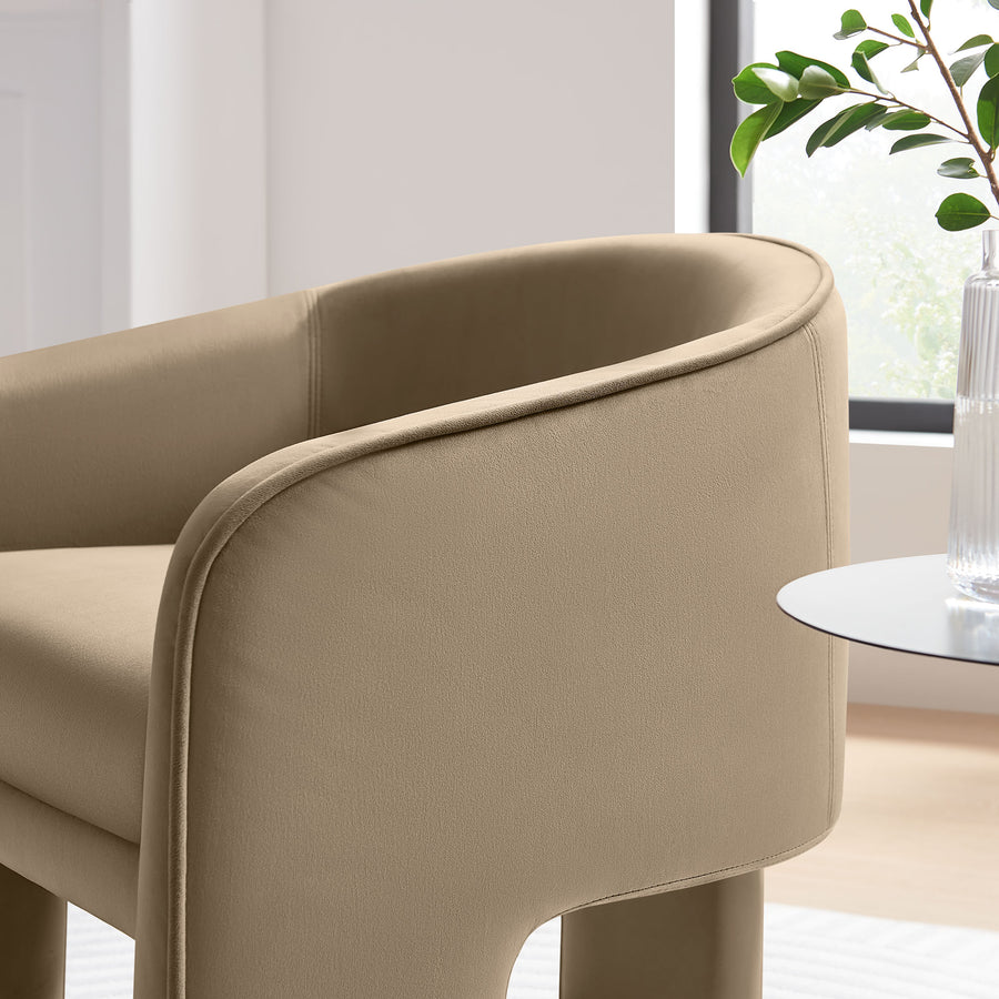 Knox Performance Velvet Upholstered Accent Armchair in Taupe