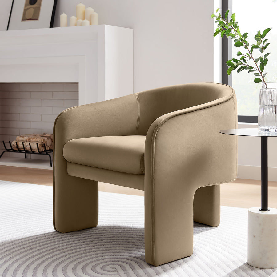 Knox Performance Velvet Upholstered Accent Armchair in Taupe